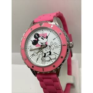 Minnie Mouse Silver Tone Pink Quartz Fashion Womens Watch New Battery